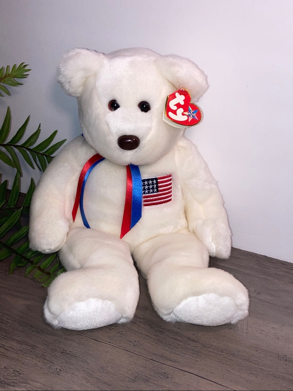 Ty Libearty Beanie Buddy Plush Bear With American Flag Patriotic Ribbon